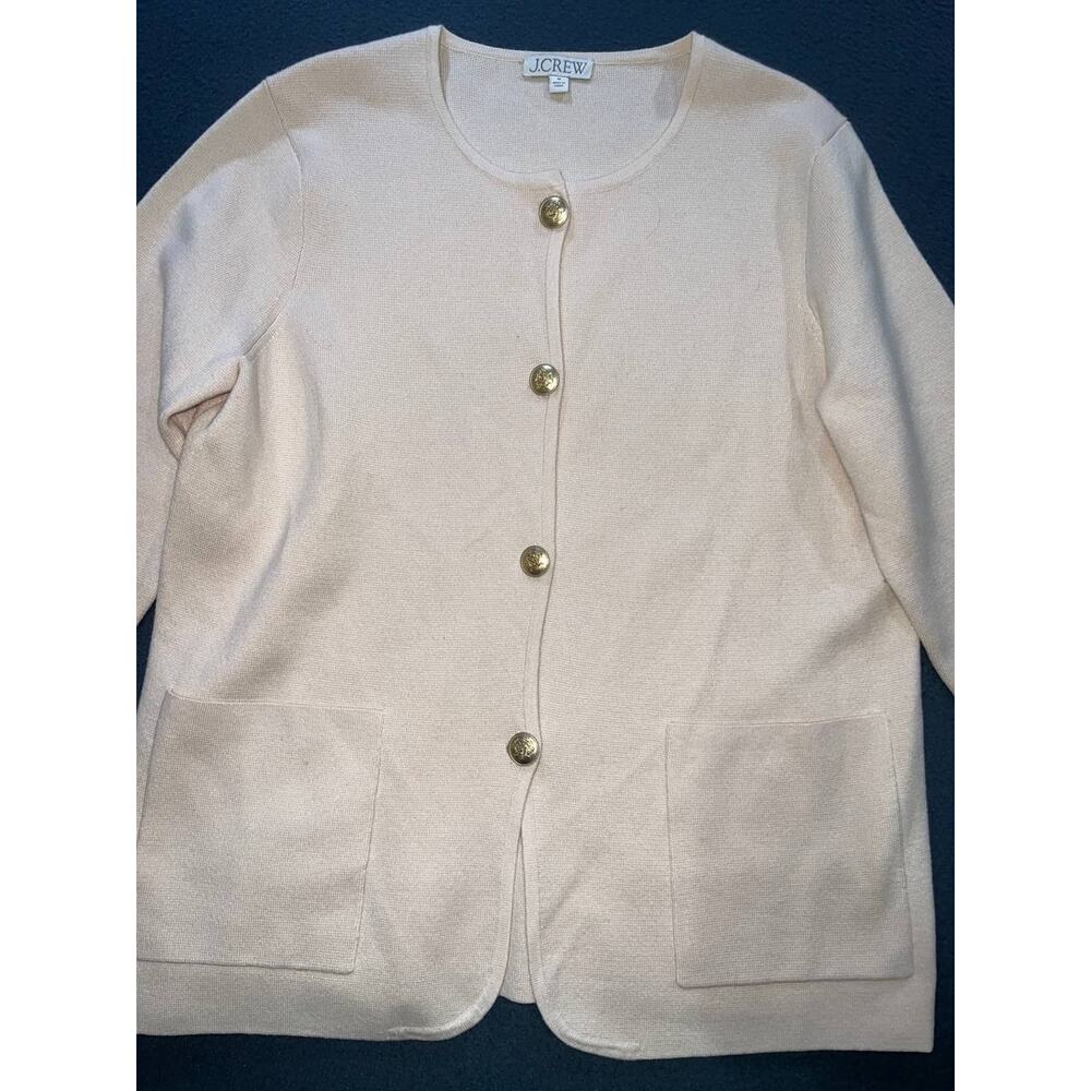 J. Crew Giselle Long Cardigan in Ivory Knitted Cotton Sz Medium A010793 - Picture 3 of 9